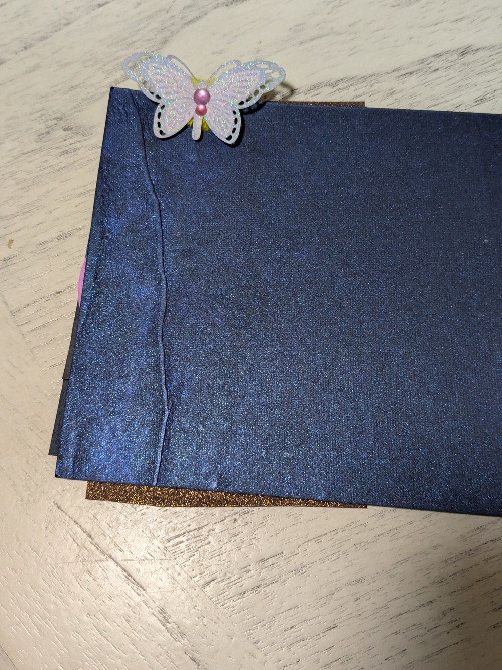 Shimmery Navy Blue Journal with Butterfly Accent